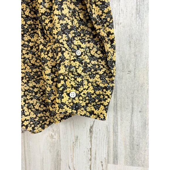 Ann Mashburn Shirt L Corduroy Liberty London Yellow Floral Button Down Popover - Picture 7 of 13